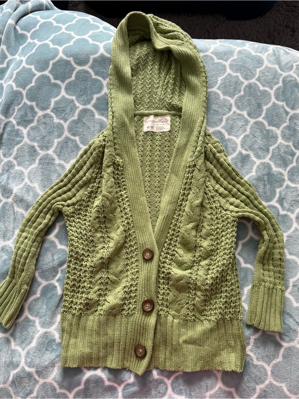Vintage Aeropostale Olive Green Hooded Cable Knit Cardigan